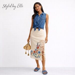 Sea New York $425 Katherine Skirt Floral Crochet 44.5” US Size 6